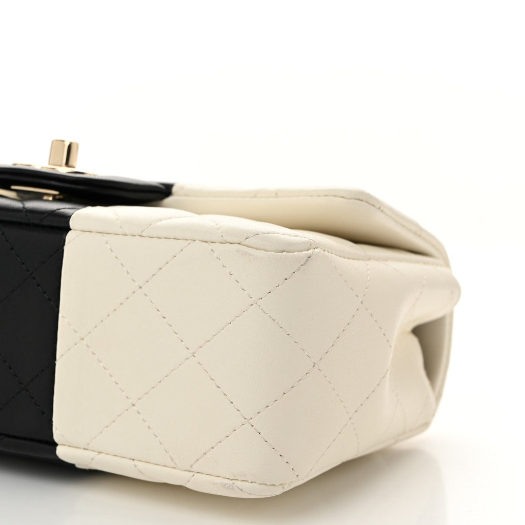 Lambskin Quilted Mini Rectangular Flap White Black