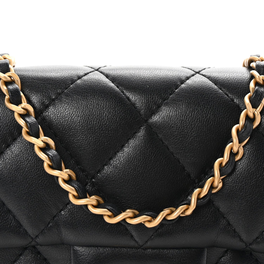 Lambskin Quilted Mini Heart Charms Flap Black