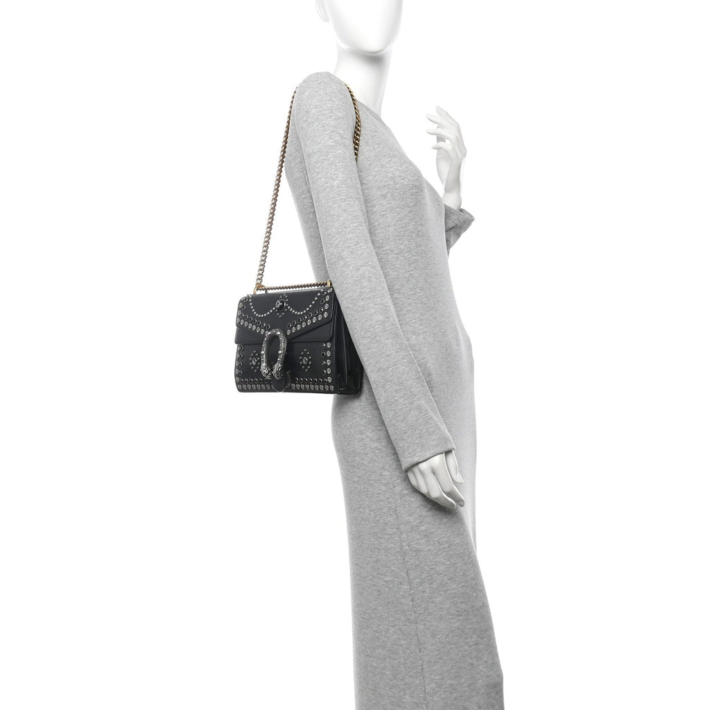 Calfskin Studded Small Dionysus Shoulder Bag Black