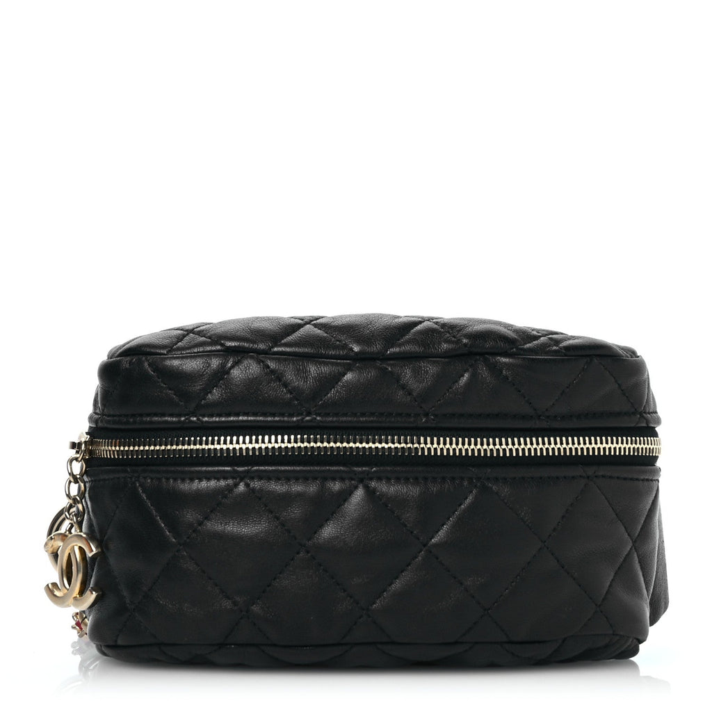 Lambskin Quilted Linked In Waist Bag Black