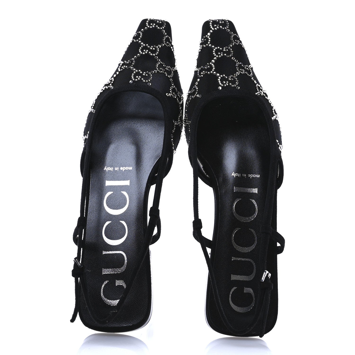 Tela Retino Kid Scamosciato Crystal GG Monogram Square Demi Ballet Flats 37.5 Black