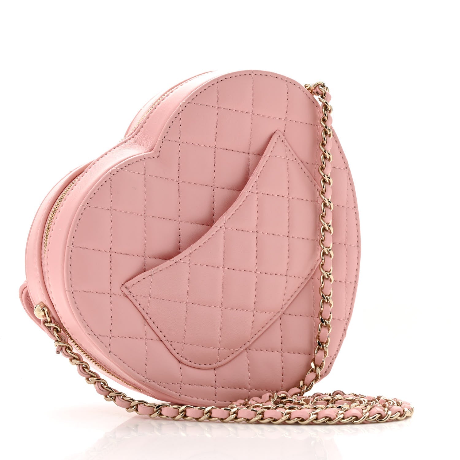 Lambskin Quilted CC Large In Love Heart With Chain Light Pink