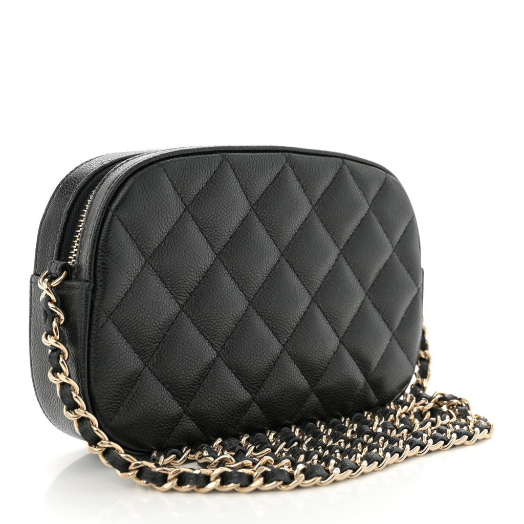 Caviar Quilted Chain Camera Bag Black