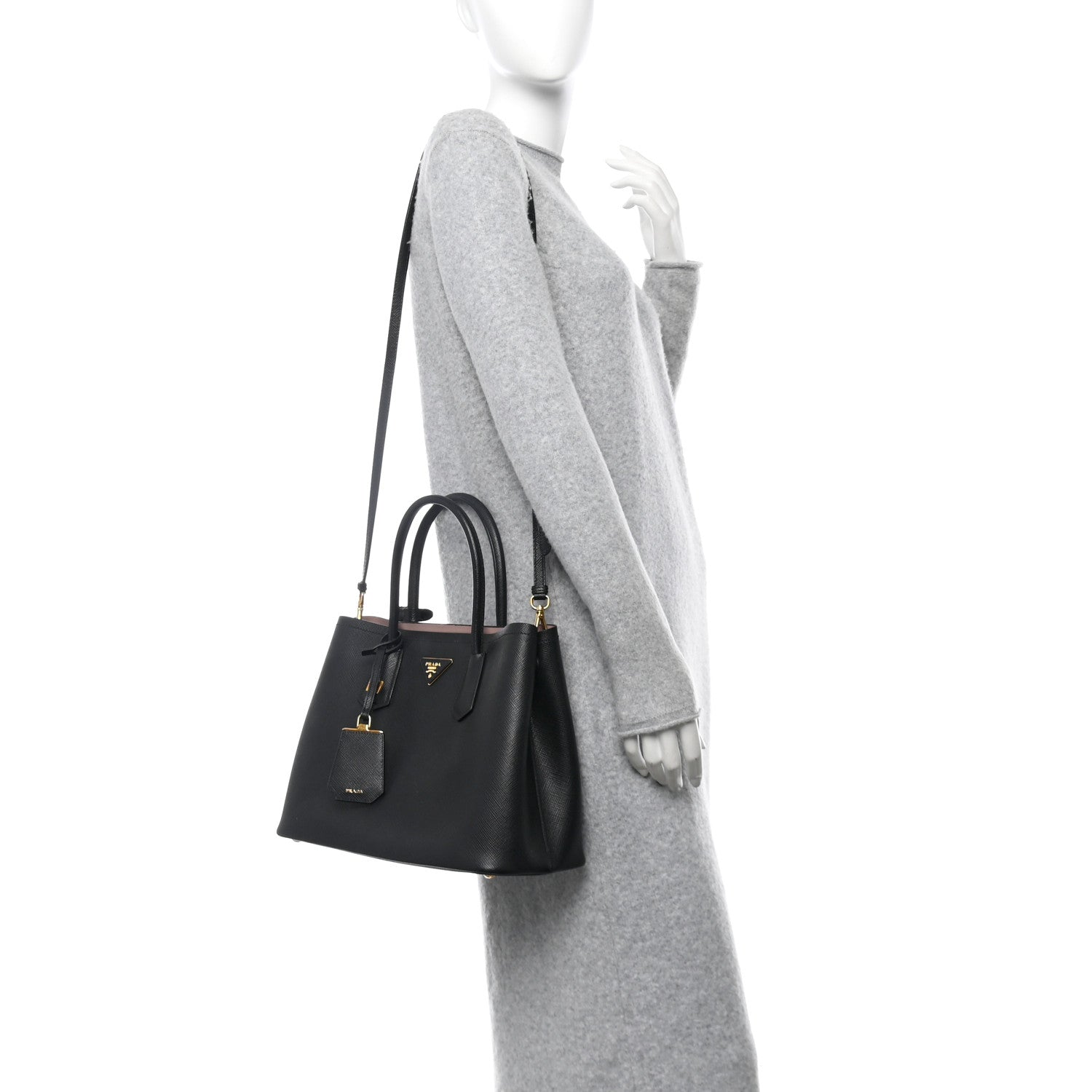 Saffiano Cuir Medium Double Bag Black Mughetto