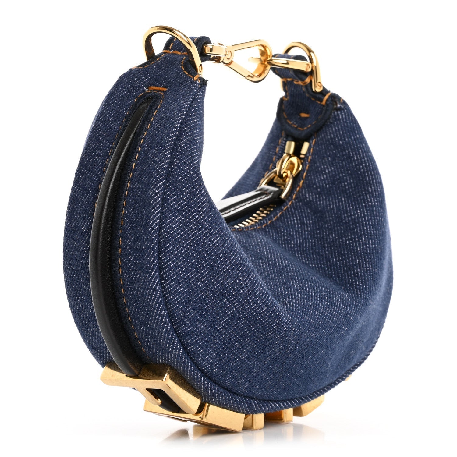 Denim Shiny Nappa Nano Fendigraphy Hobo Charm Blue Moro