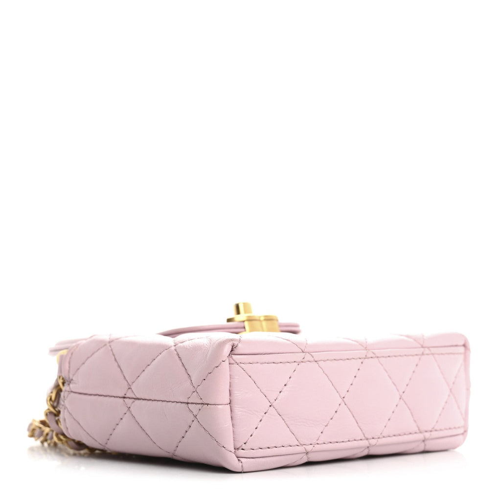Shiny Aged Calfskin Quilted Mini Nano Kelly Shopper Light Pink