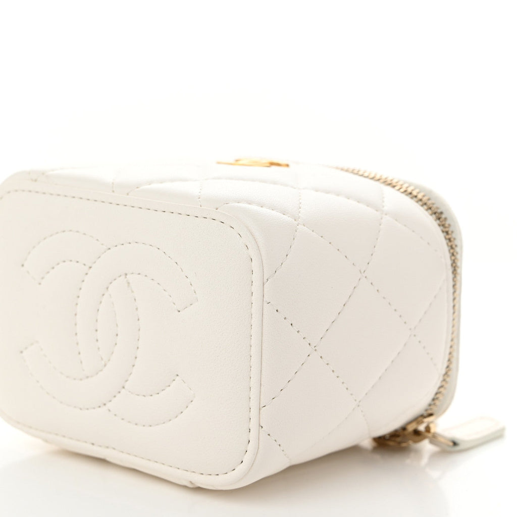 Lambskin Quilted Mini Vanity Case With Chain White