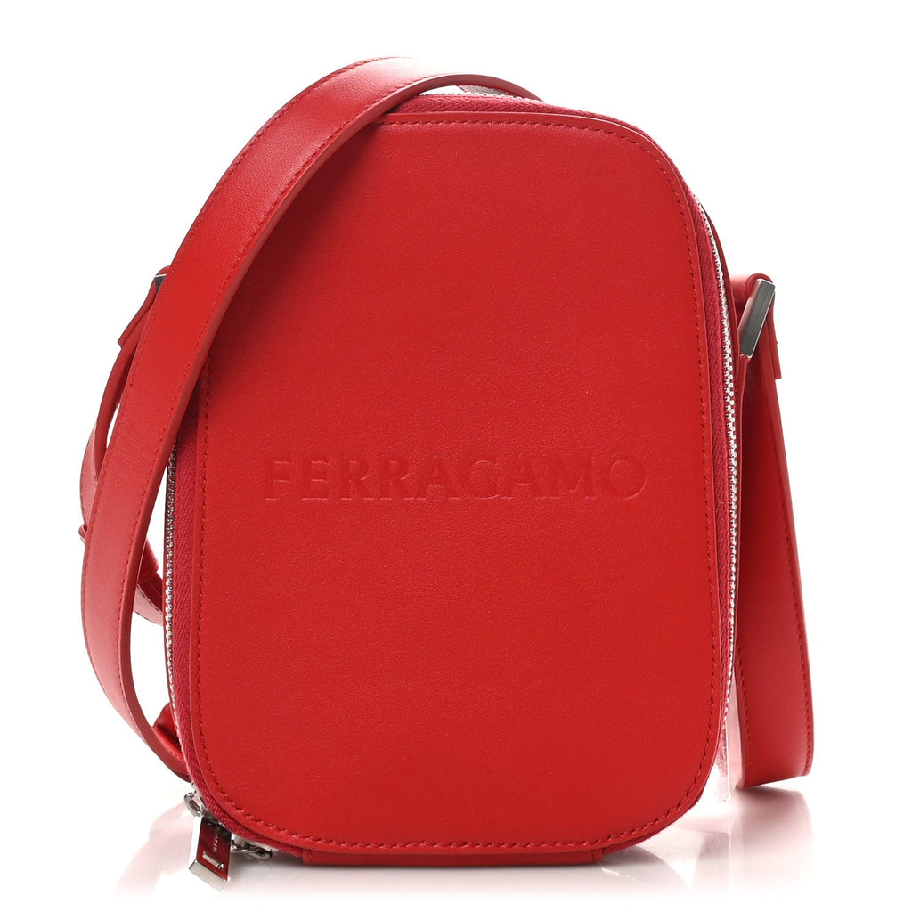 Calfskin Logo Embossed Crossbody Bag Flame Red