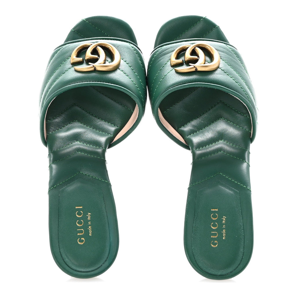 Nappa Matelasse GG Marmont 75mm Slide Sandals 36 Emerald