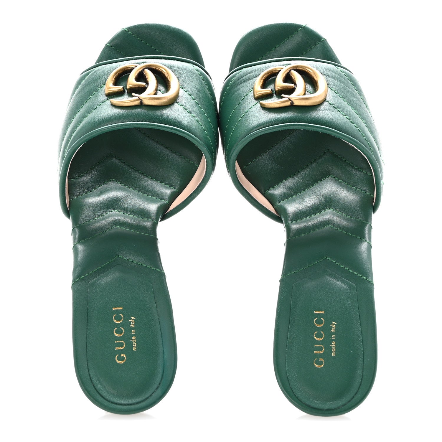 Nappa Matelasse GG Marmont 75mm Slide Sandals 36 Emerald
