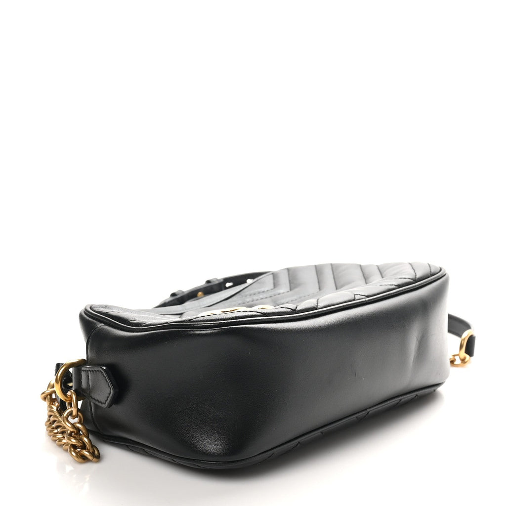 Calfskin Matelasse Small GG Marmont Chain Shoulder Bag Black