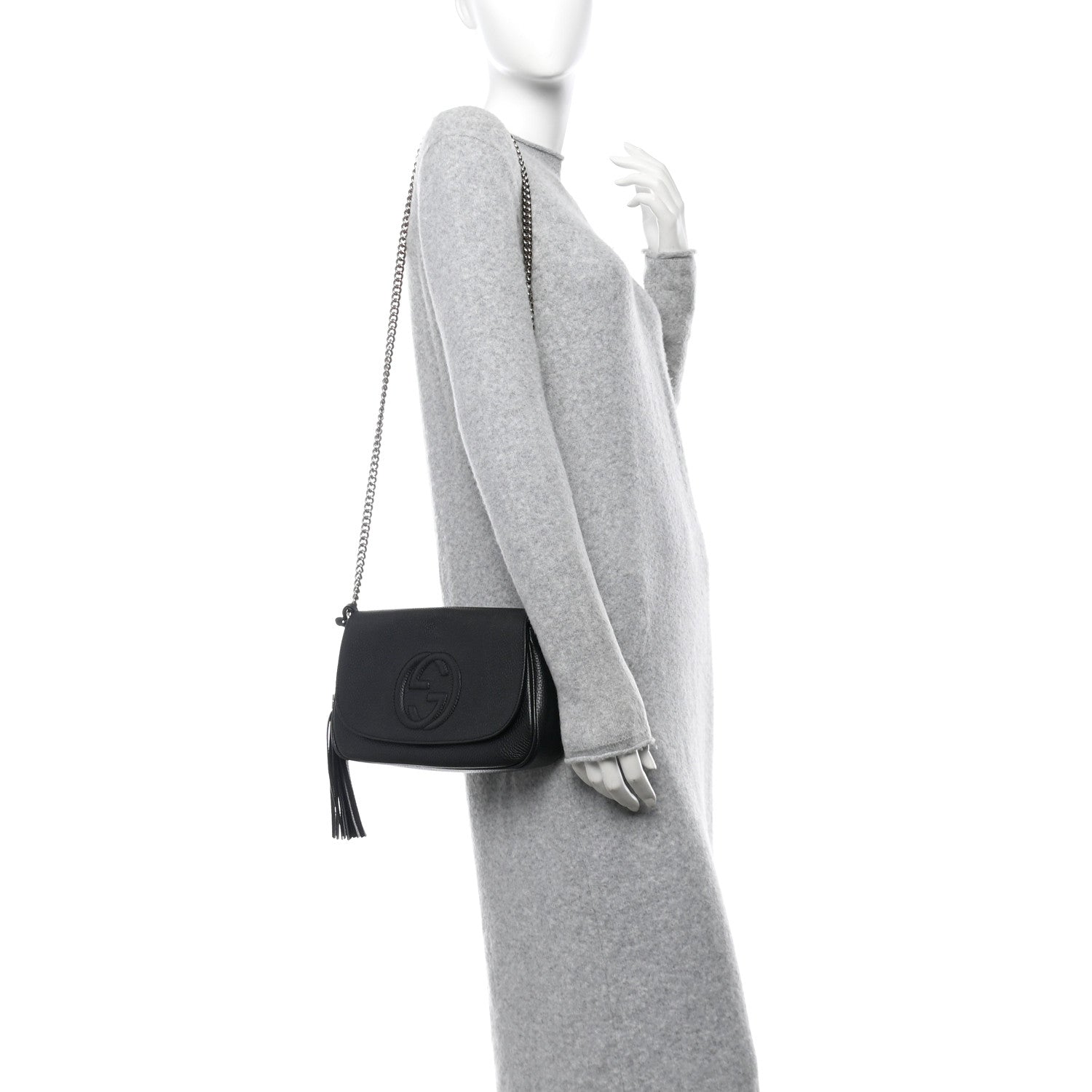 Pebbled Calfskin Medium Soho Flap Crossbody Black