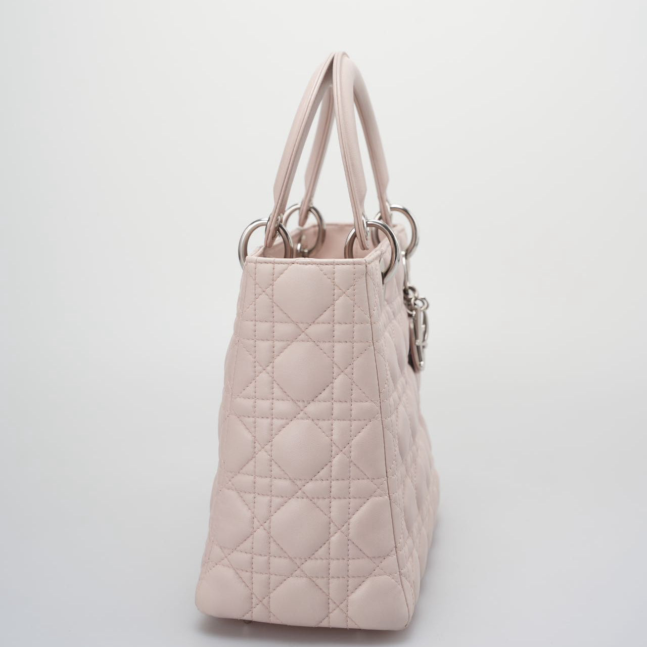 Christian Dior Cherry Blossom Pink Lady Dior Bag in Lambskin with Silver Hardware