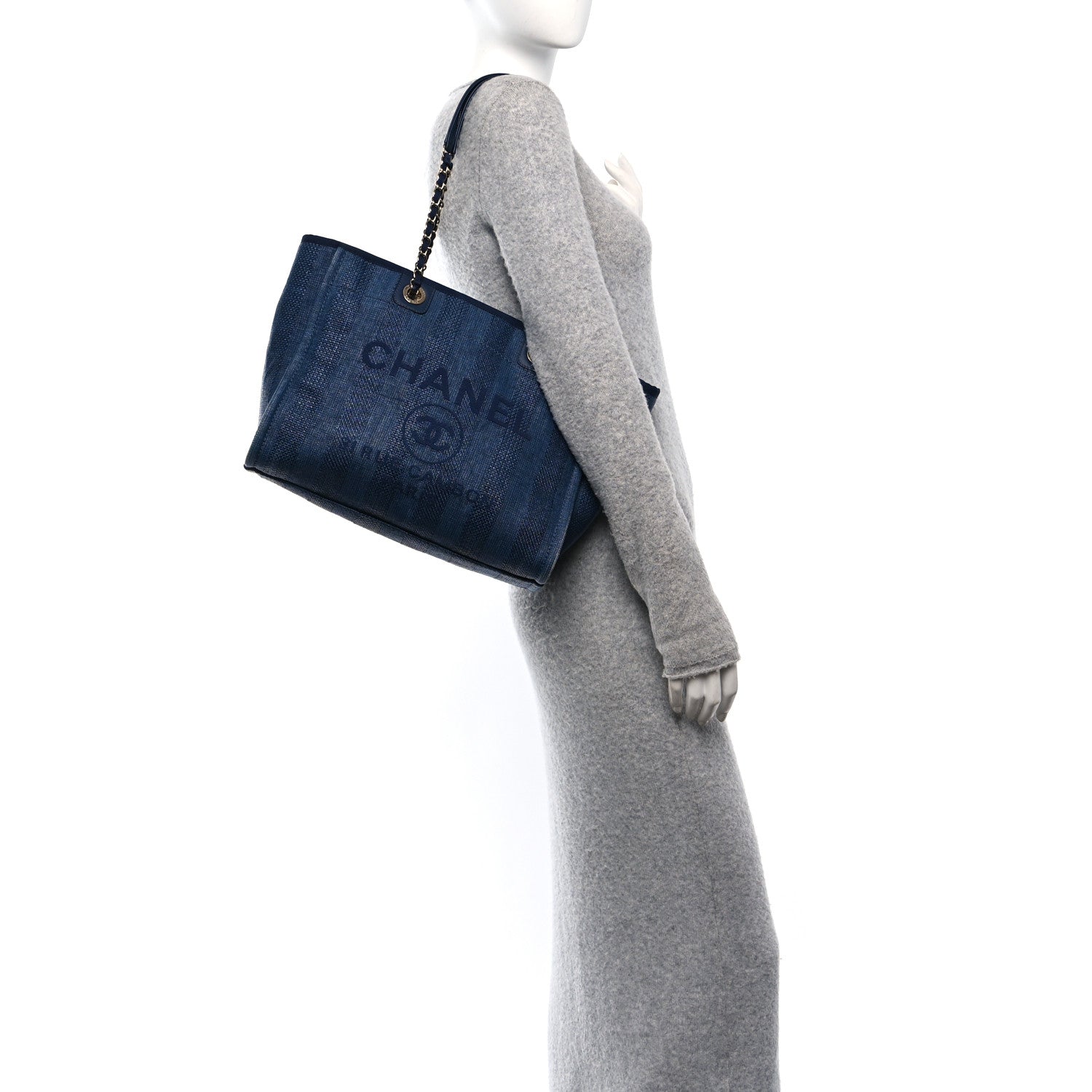 Mixed Fibers Striped Small Deauville Tote Navy Blue