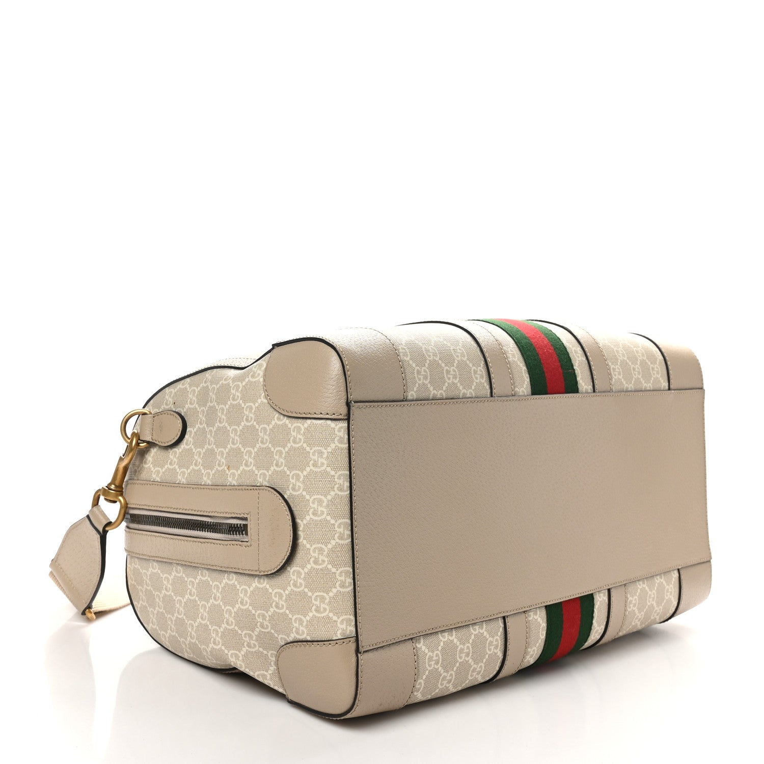 GG Supreme Monogram Textured Dollar Calfskin Web Medium Savoy Duffle Bag Beige Mystic White Oatmeal