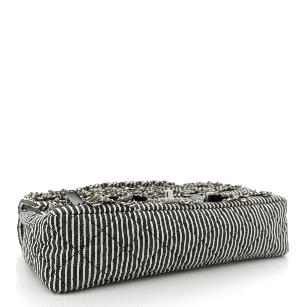 Canvas Sequin Stripe Medium Double Flap Black White