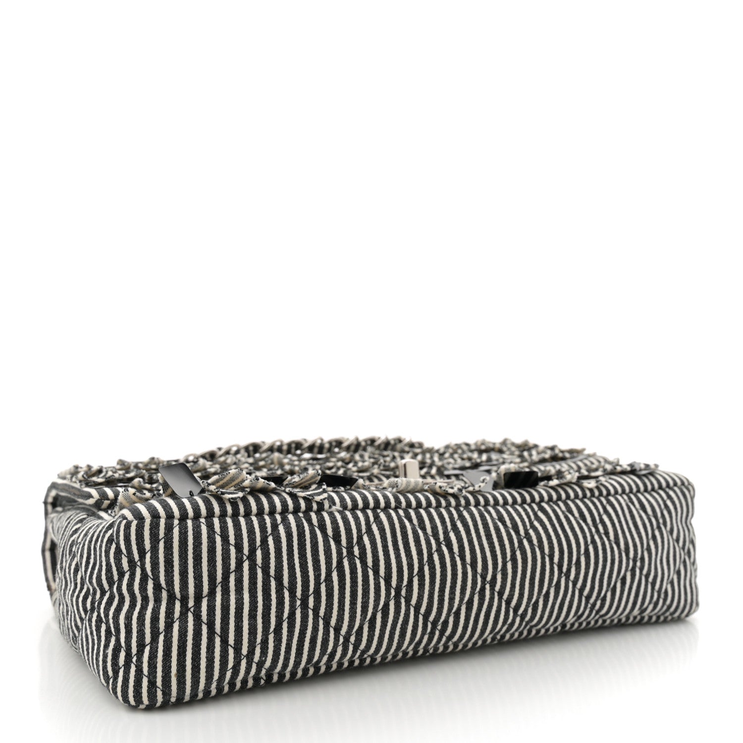 Canvas Sequin Stripe Medium Double Flap Black White