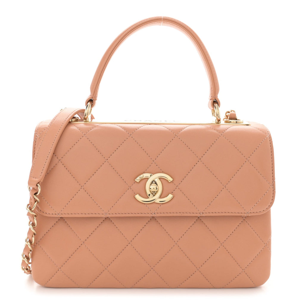 Lambskin Quilted Small Trendy CC Dual Handle Flap Bag Camel