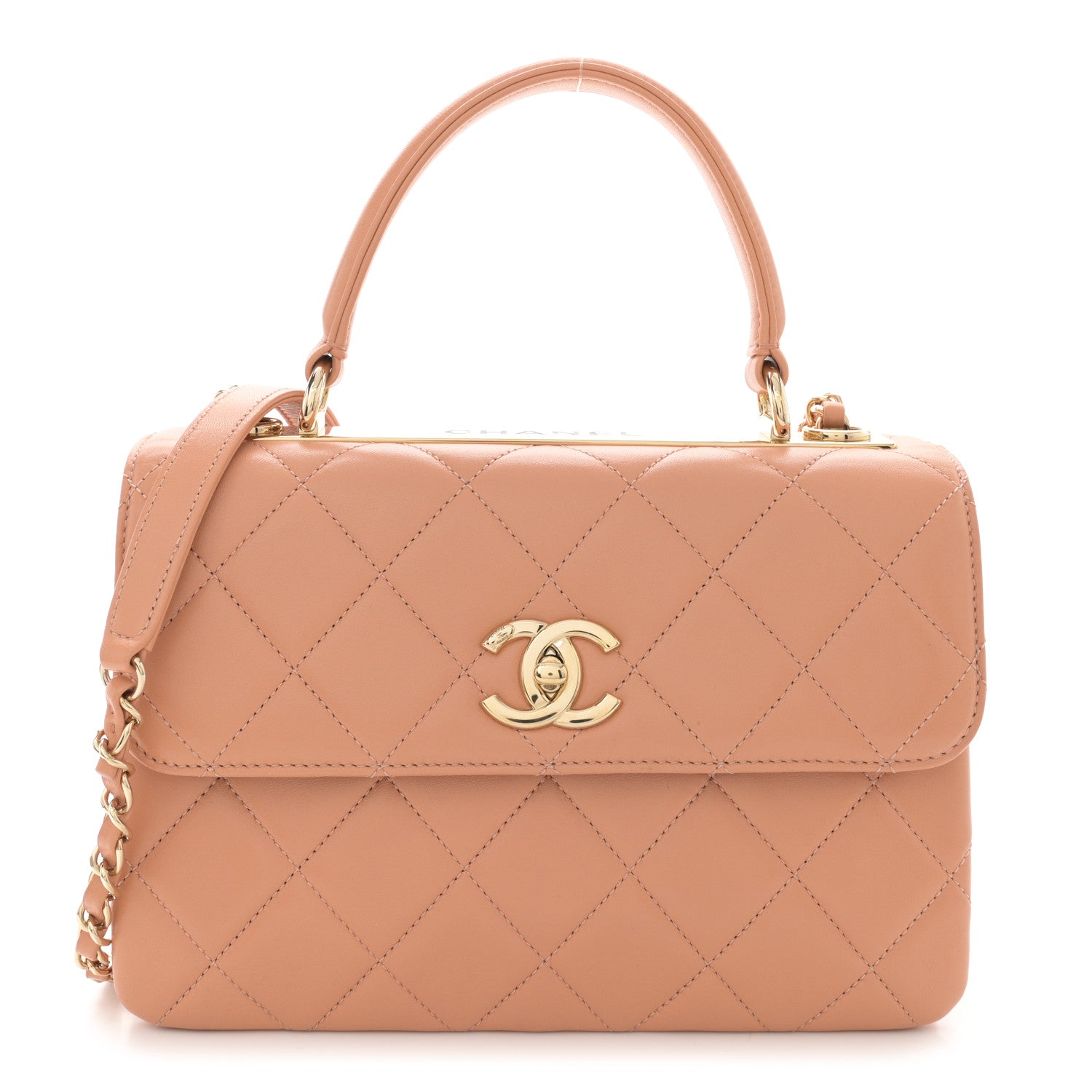 Lambskin Quilted Small Trendy CC Dual Handle Flap Bag Camel