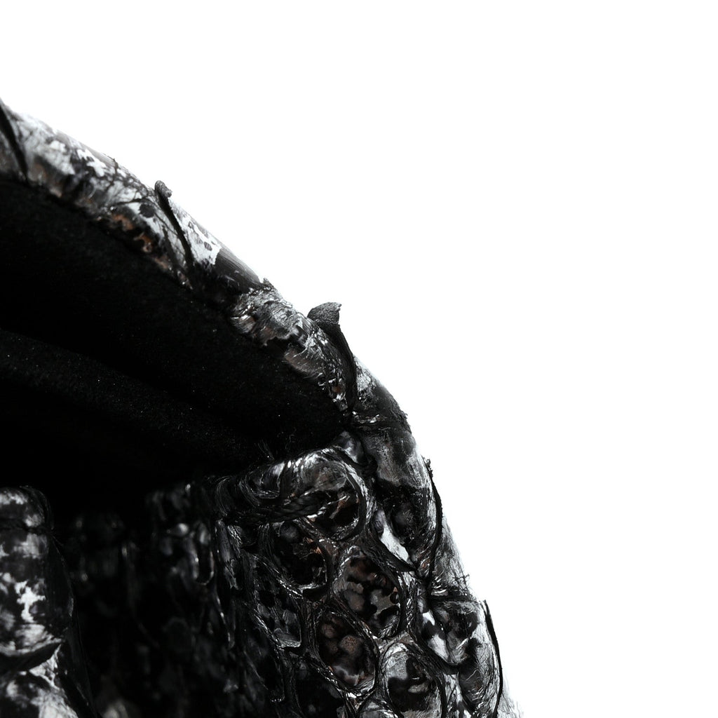 Metallic Snakeskin Medium Double Flap Black Silver