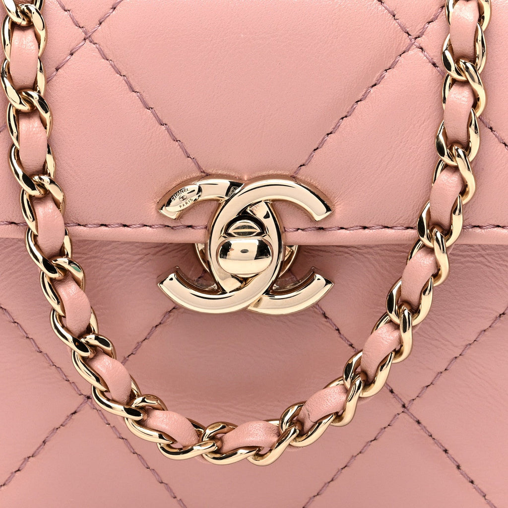 Shiny Calfskin Quilted CC Handle Vanity Flap Bag Pink