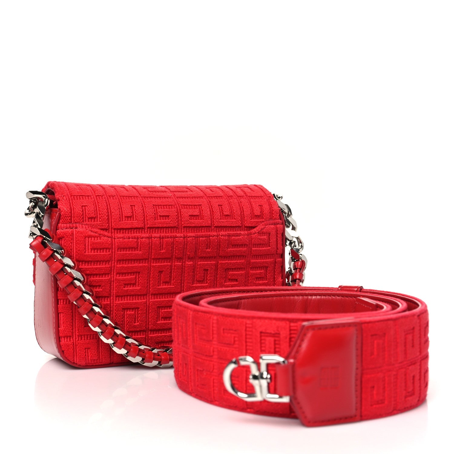 Canvas Embroidered Small 4G Woven Chain Crossbody Red