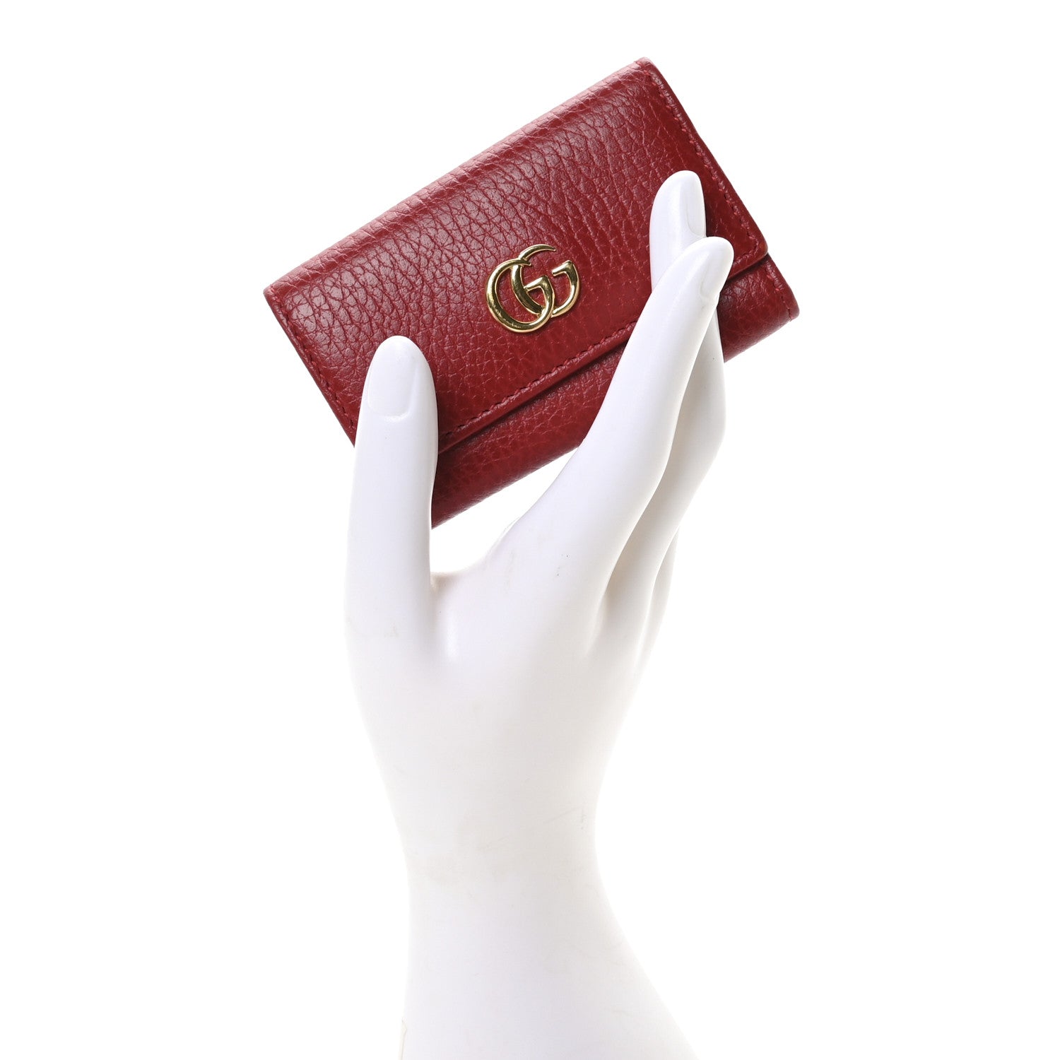 Pebbled Calfskin GG Marmont 6 Key Holder Hibiscus Red