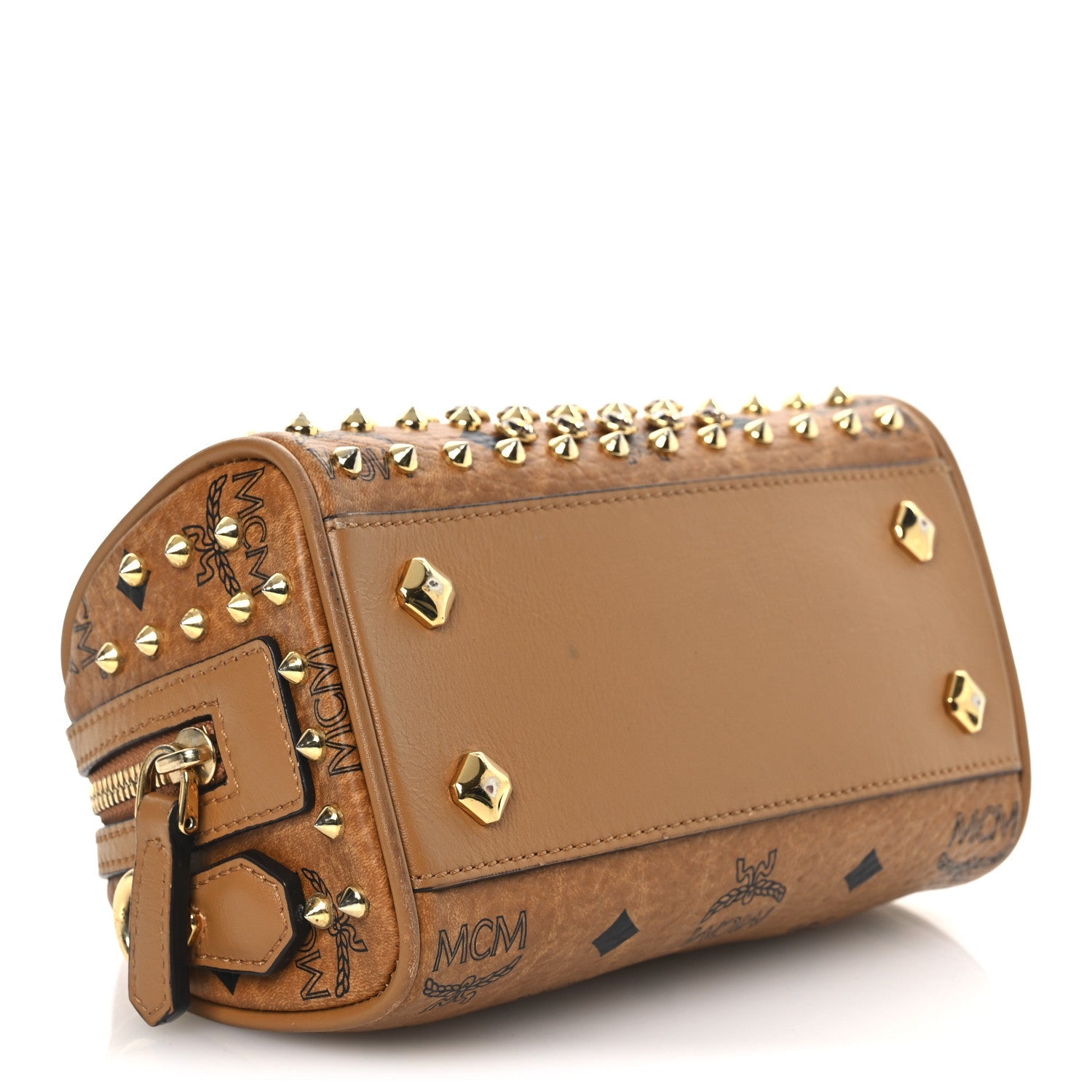 Visetos  Studded Mini Boston Bag Cognac