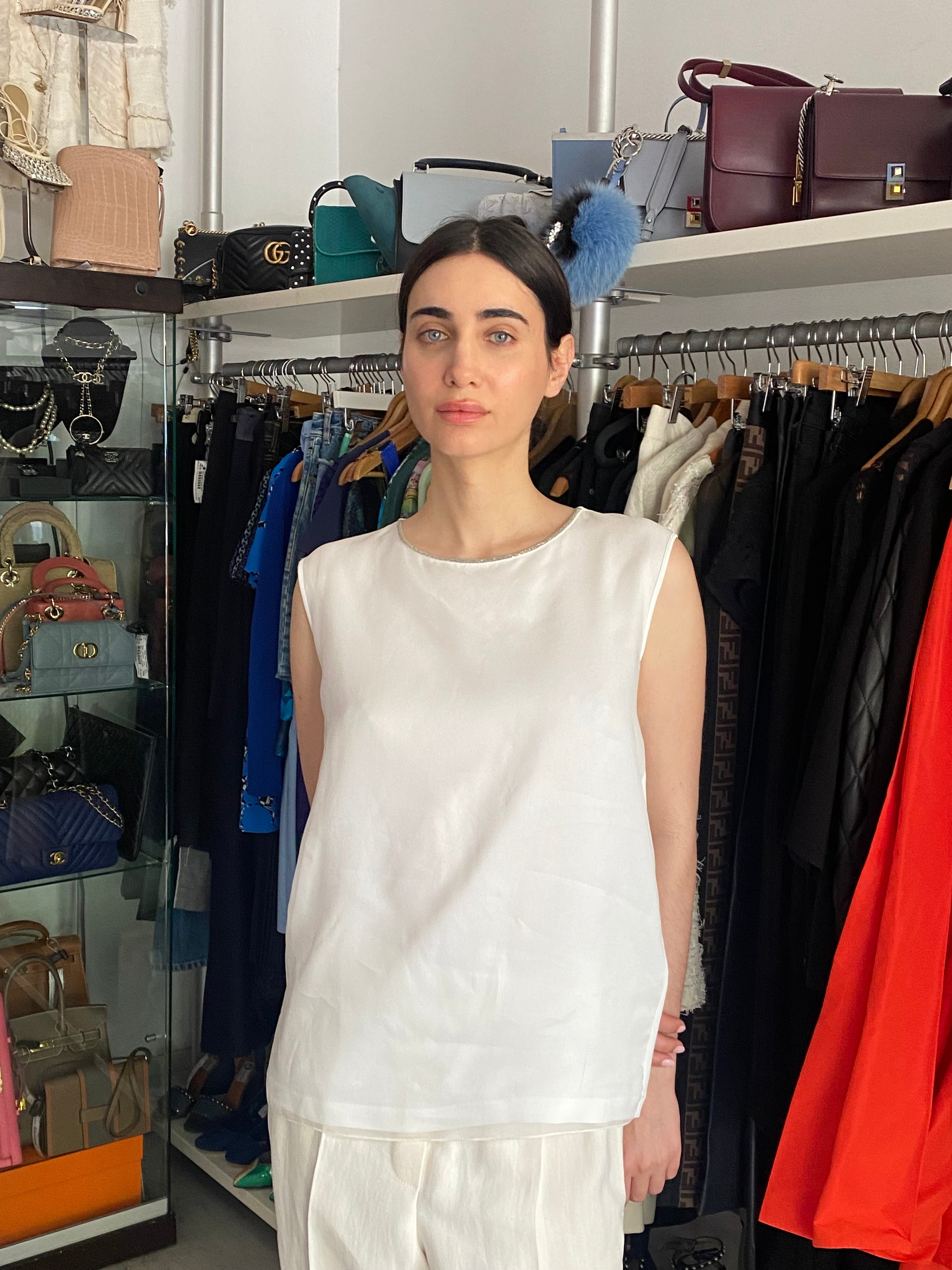 Fabiana Fillipi White Monili Silk Layered Tank - IT 42 / US 6 / S