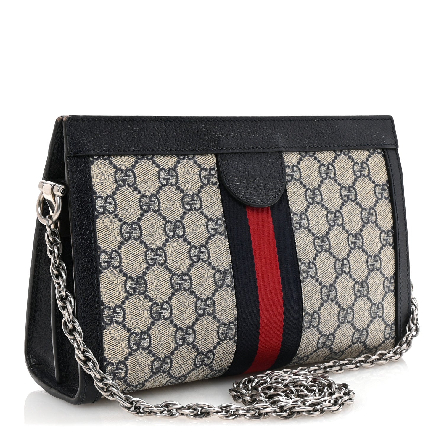 GG Supreme Monogram Textured Dollar Calfskin Web Small Ophidia Chain Shoulder Bag Beige Blue