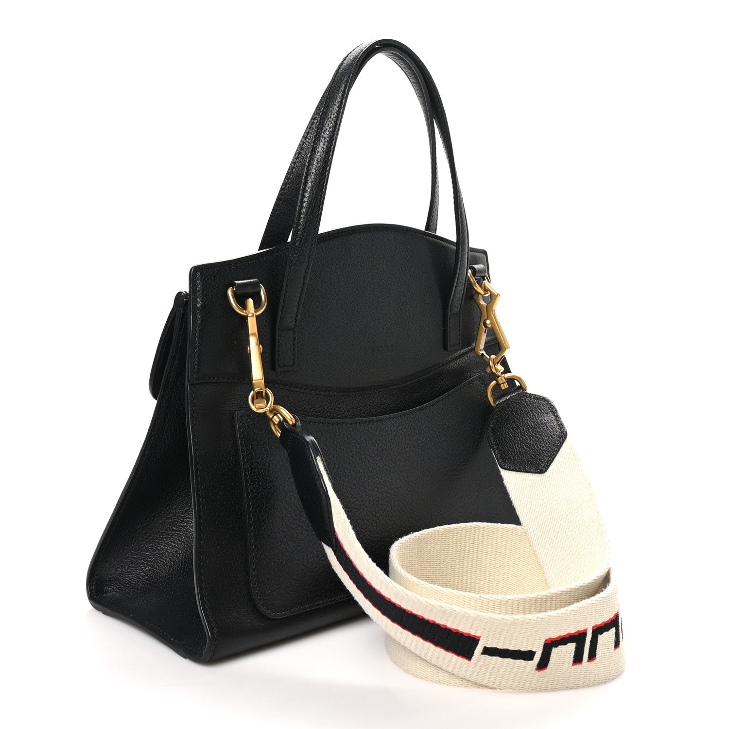 Grained Calfskin Web Crystal Butterfly Stripe Medium Totem Top Handle Bag Black