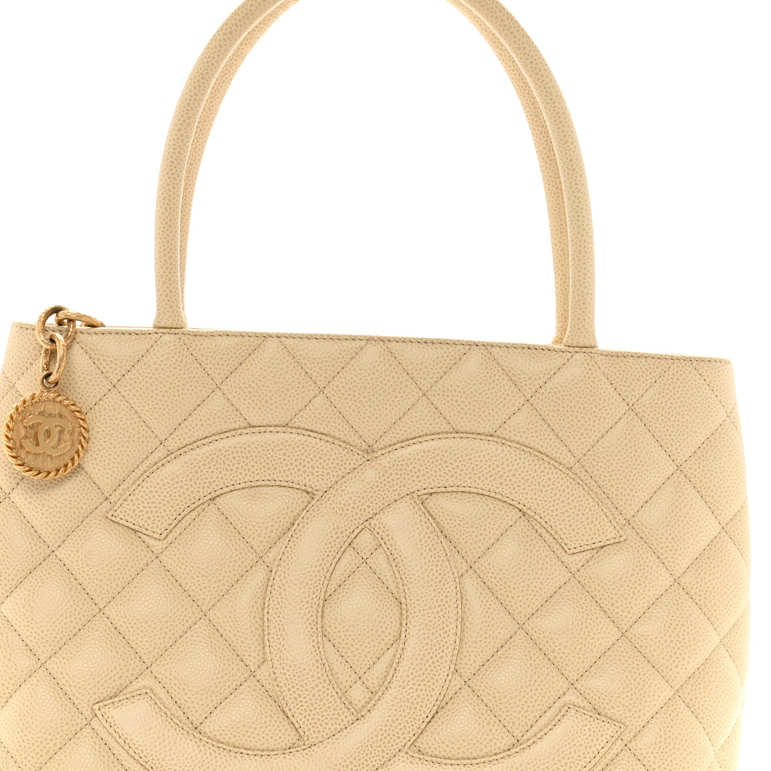 Caviar Quilted Medallion Tote Light Beige
