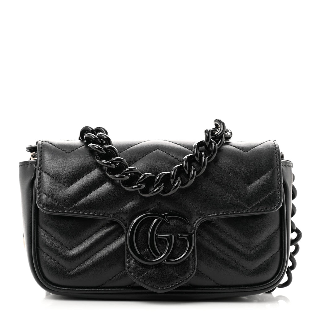 Calfskin Matelasse Monochrome GG Marmont Chain Belt Bag Black