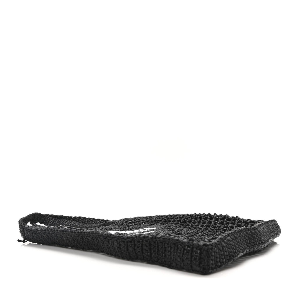 Yarn Raffia Effect Crochet Logo Embroidered Tote Bag Black