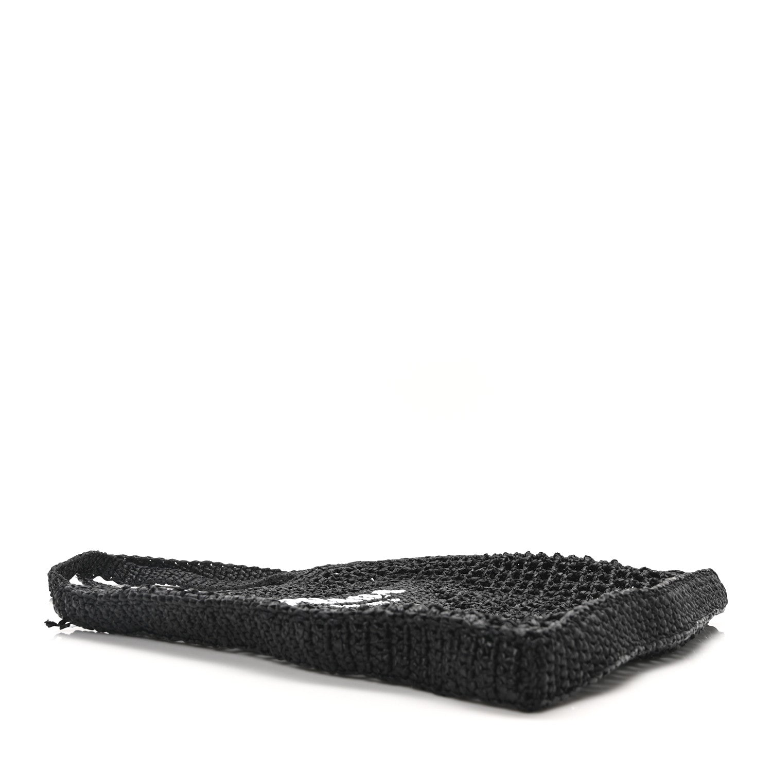 Yarn Raffia Effect Crochet Logo Embroidered Tote Bag Black
