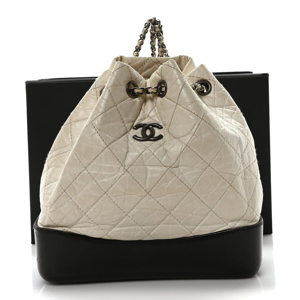 Aged Calfskin Quilted Small Gabrielle Backpack Black White