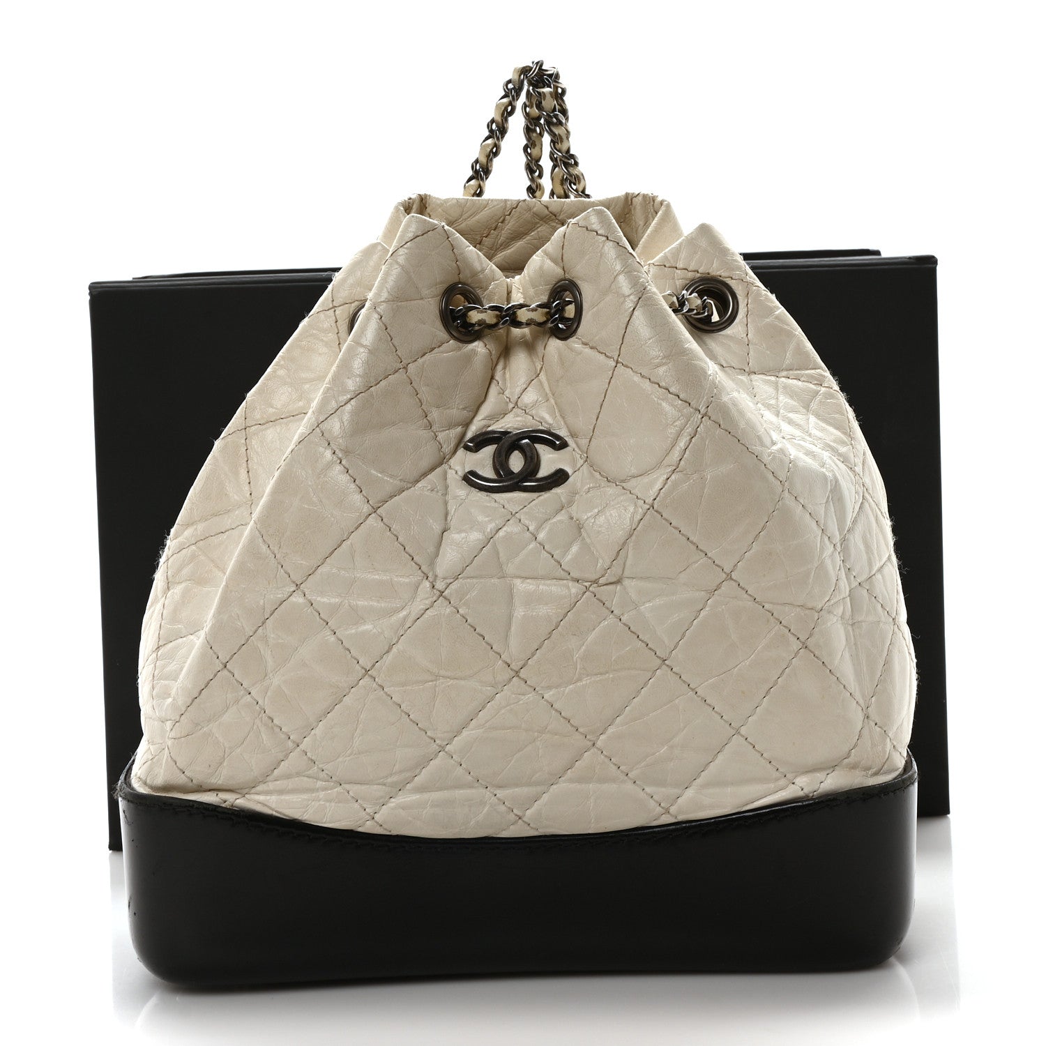 Aged Calfskin Quilted Small Gabrielle Backpack Black White