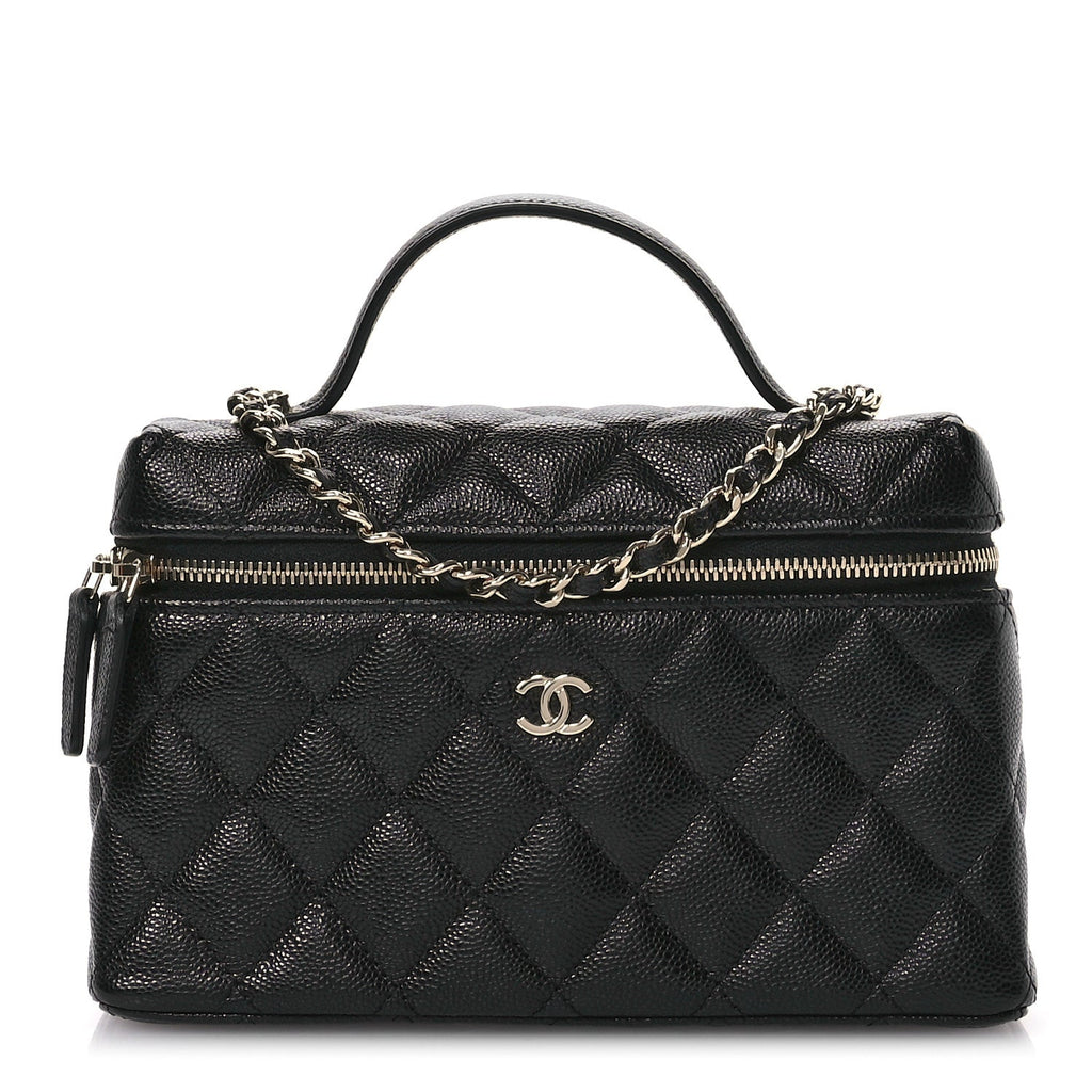 Caviar Quilted Top Handle Slim Vanity With Chain Black