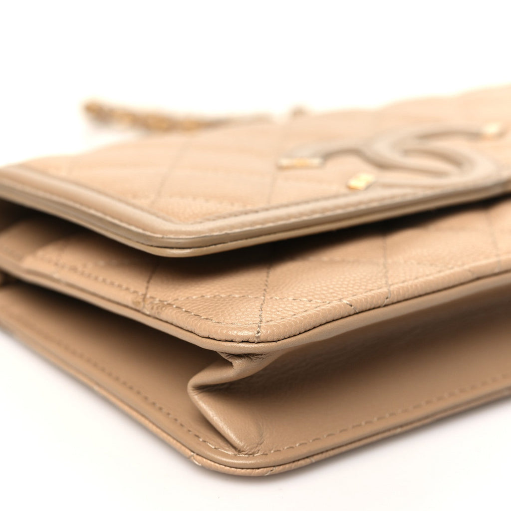 Caviar Quilted CC Filigree Wallet On Chain WOC Beige