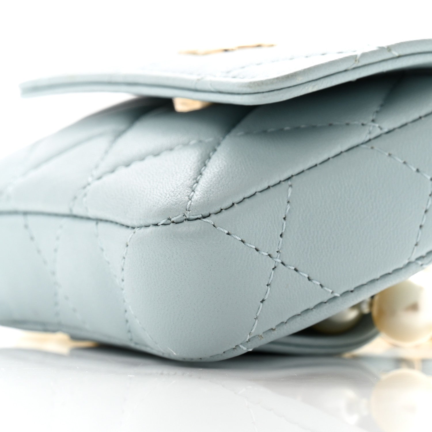 Lambskin Quilted Pearl Chain Belt Bag Light Blue