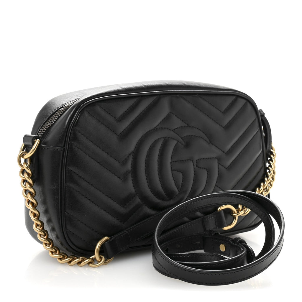 Calfskin Matelasse Small GG Marmont Chain Shoulder Bag Black