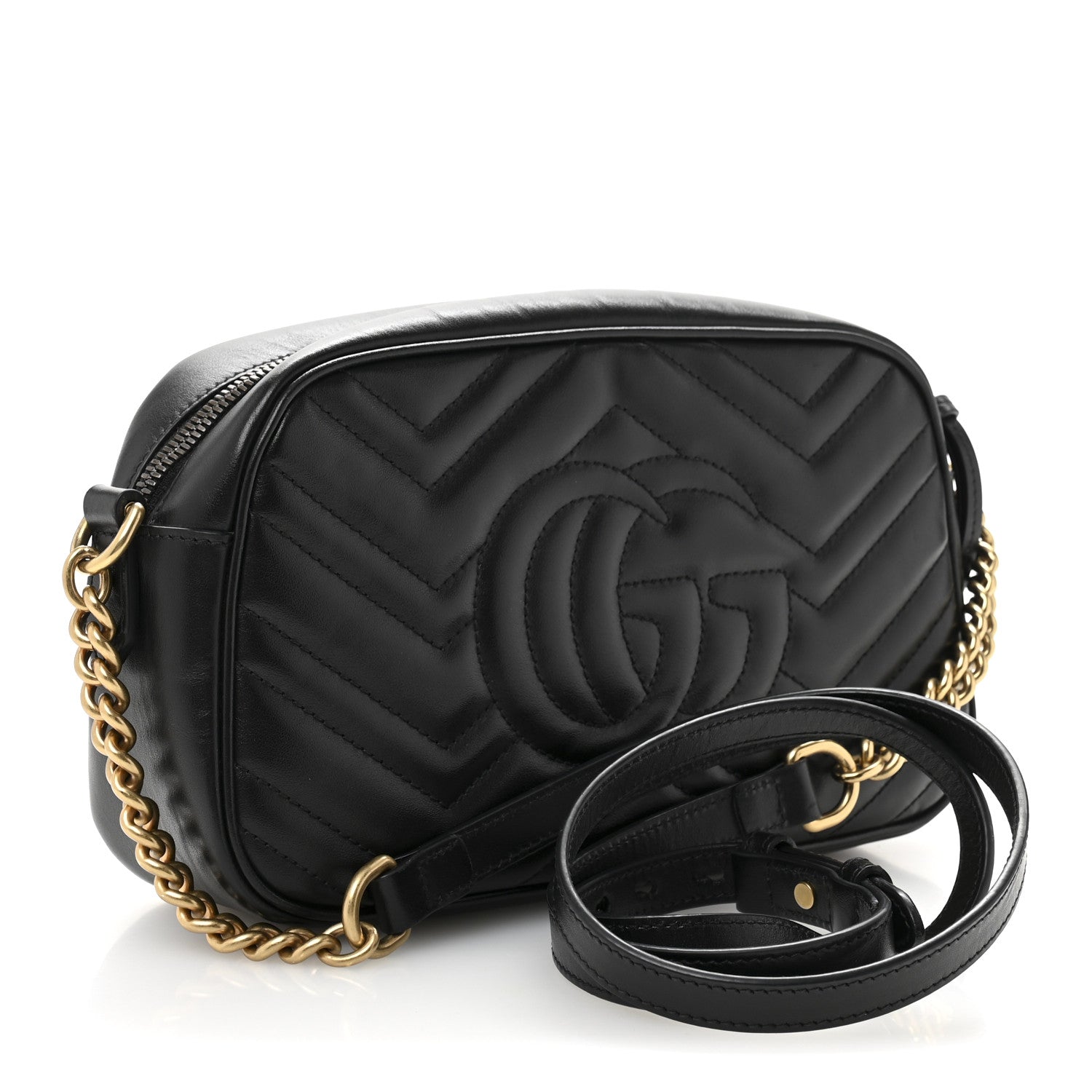 Calfskin Matelasse Small GG Marmont Chain Shoulder Bag Black