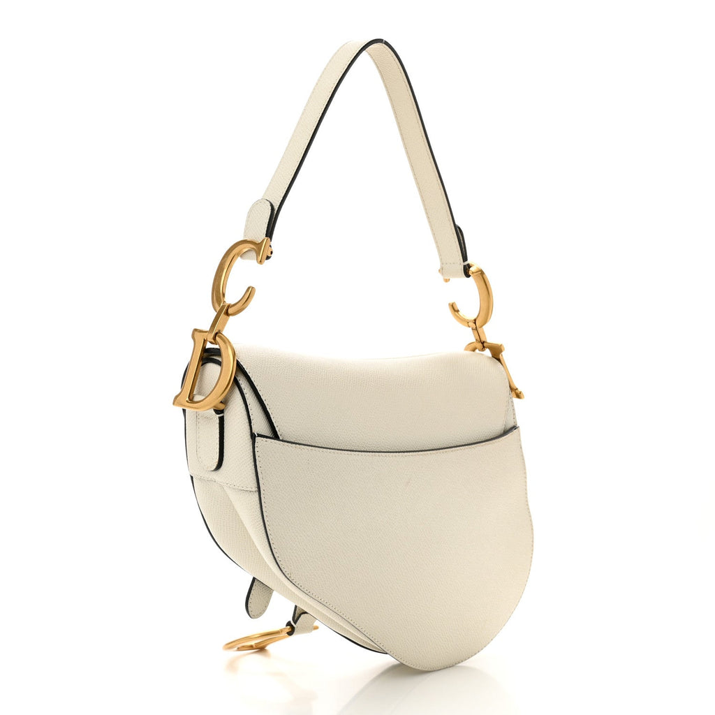 Grained Calfskin Saddle Bag White