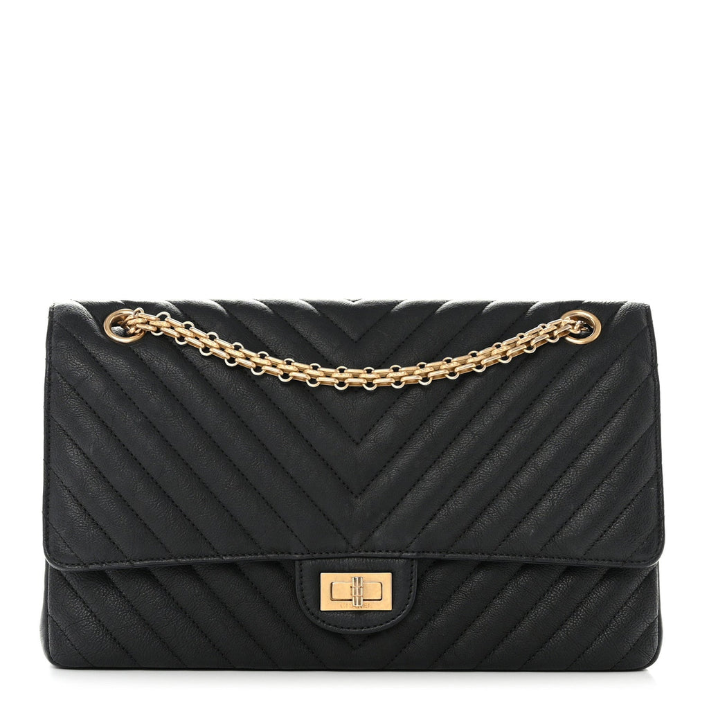 Crumpled Calfskin Chevron Quilted 2.55 Reissue 226 Black