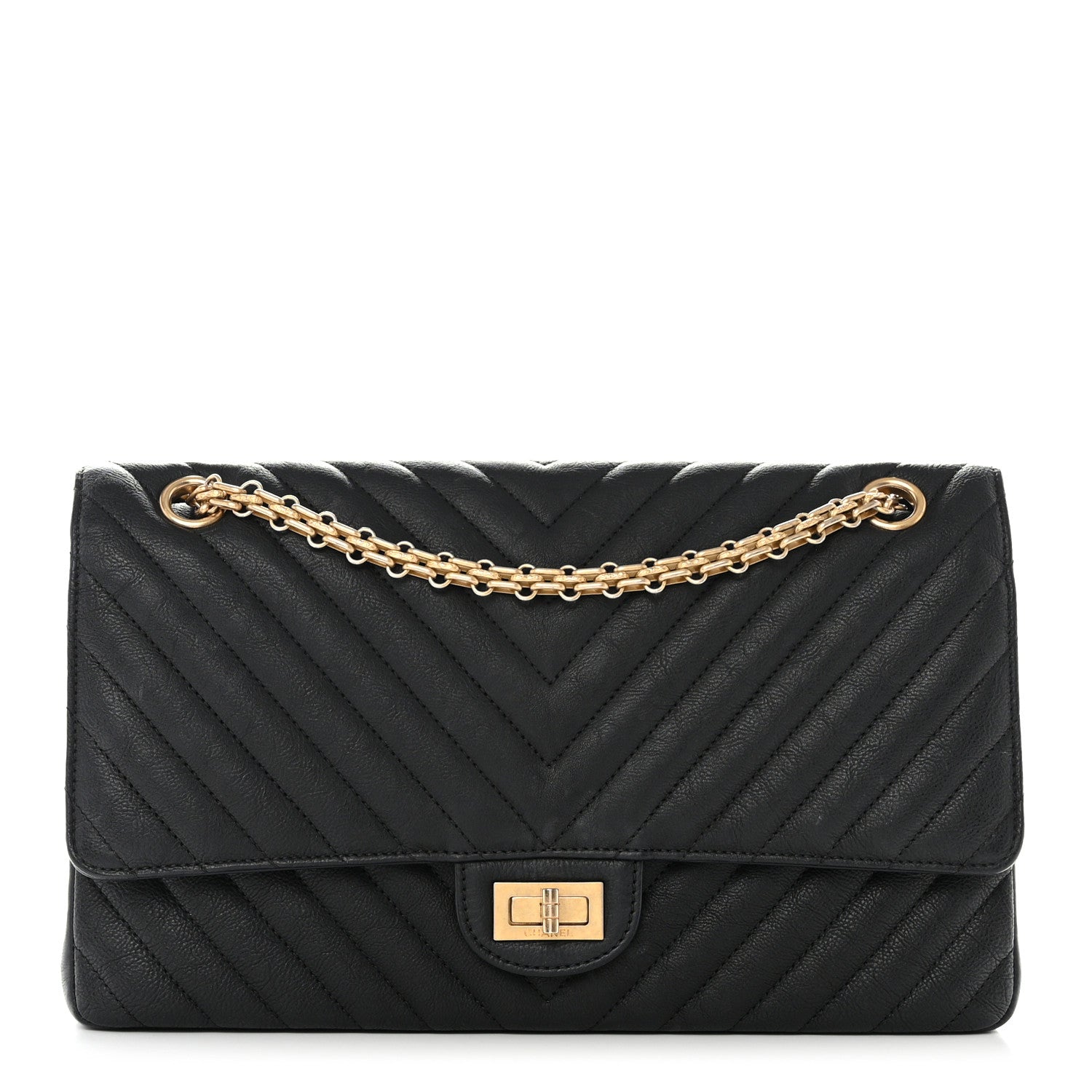 Crumpled Calfskin Chevron Quilted 2.55 Reissue 226 Black