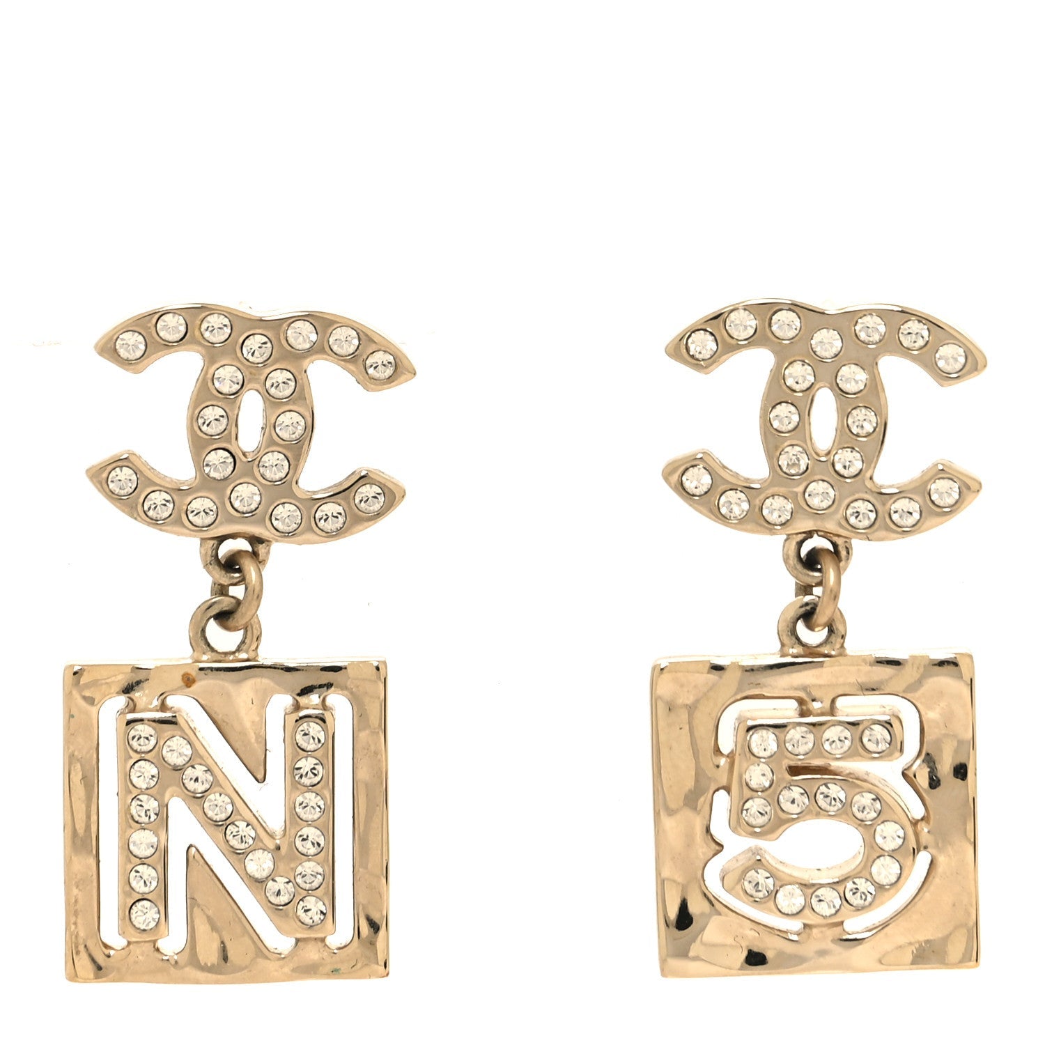 Crystal CC No 5 Drop Earrings Gold