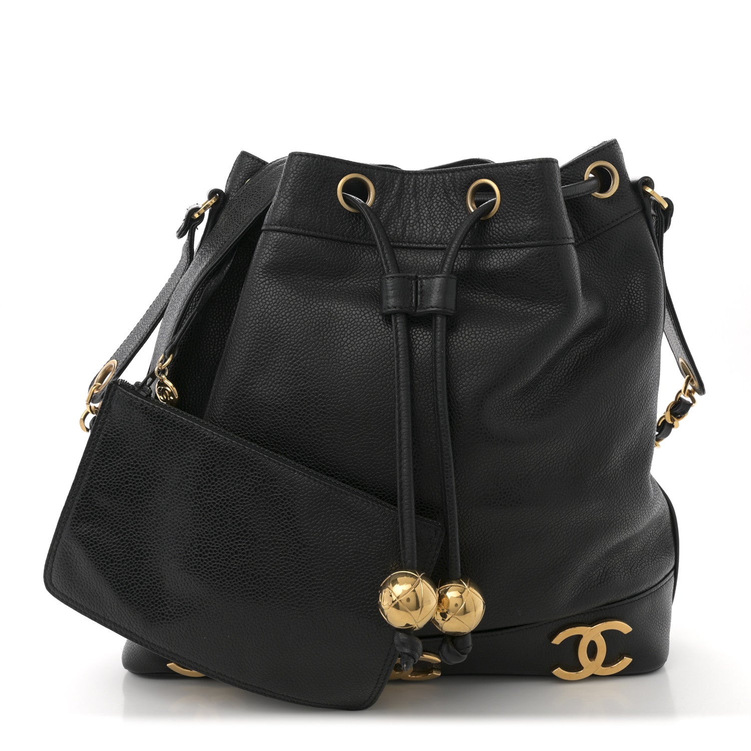 Caviar CC Drawstring Shoulder Bag Black