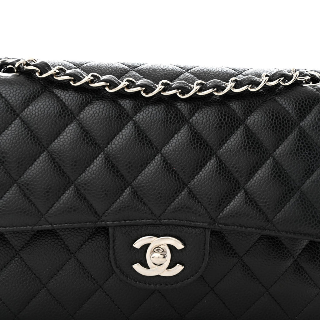 Caviar Quilted Medium Double Flap Black