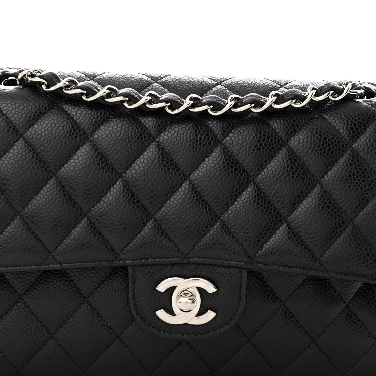 Caviar Quilted Medium Double Flap Black