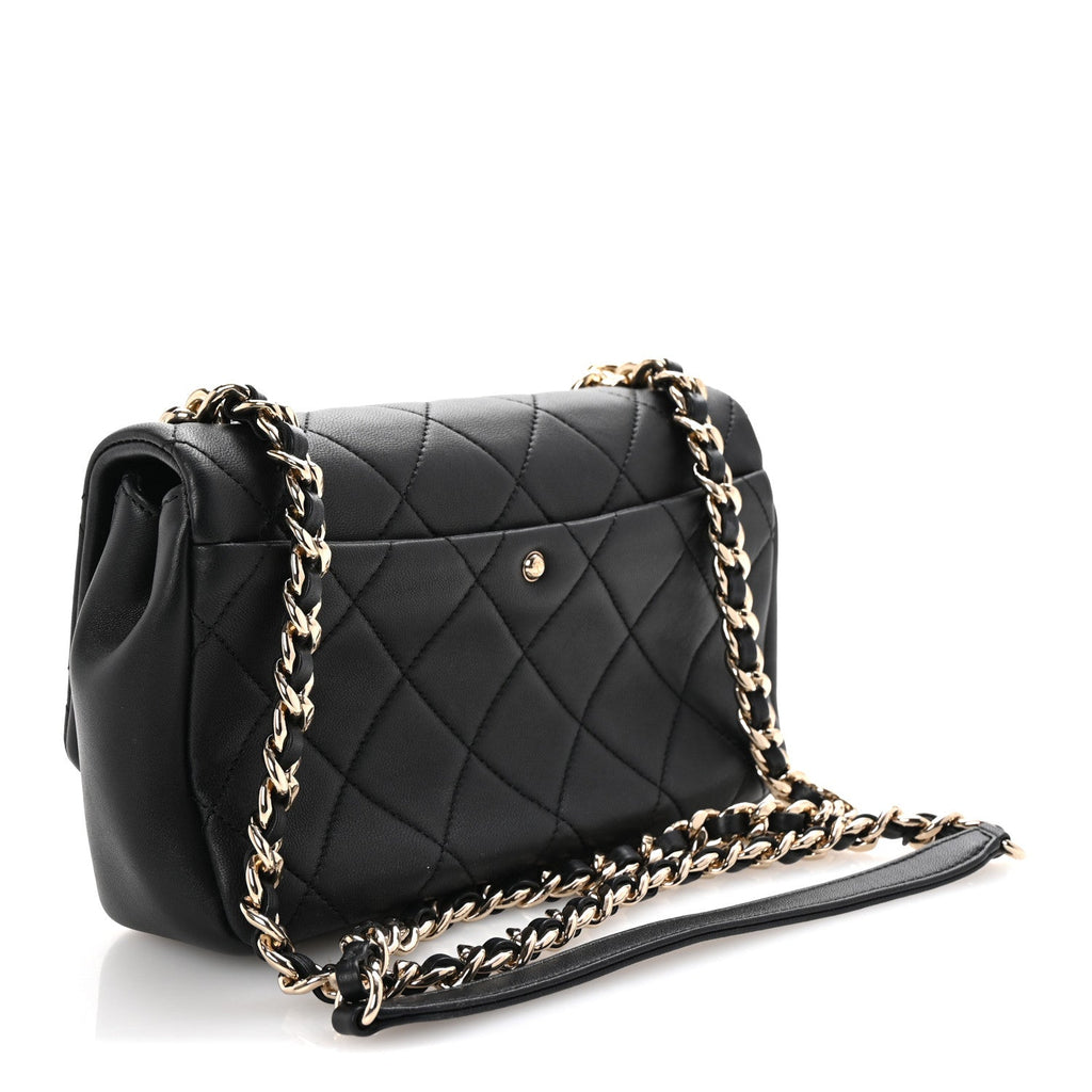 Lambskin Quilted Resin Bi-Color Chain Flap Bag Black